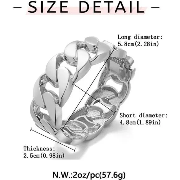 Chunky Silver Tone Bangle Bracelets for Women Thick Wide Hinged Cuff Bracelet - Picture 6 of 7